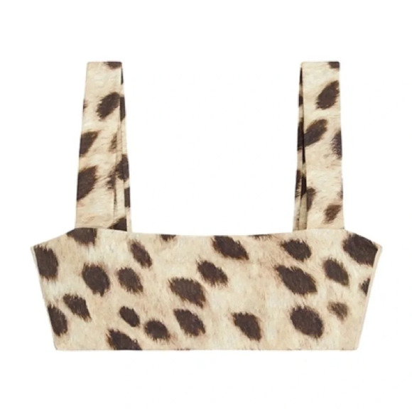 WeWoreWhat Tops - WEWOREWHAT Women's Animal-print Bandeau Sports Bra In Ivory/black brown top